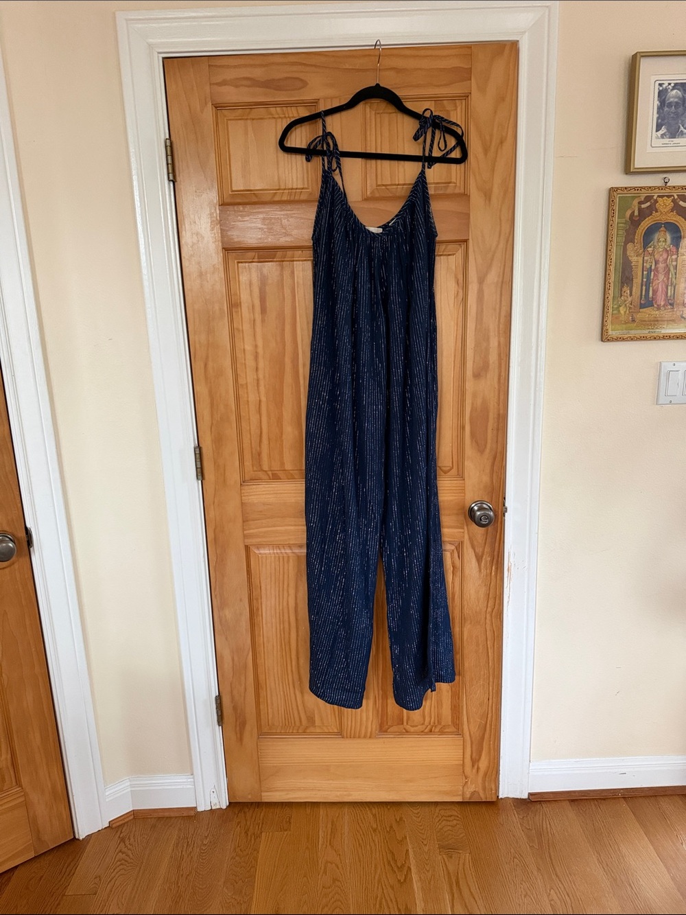 Suzi Kondi BESA Metallic Blue Crinkled Wide-Leg Jumpsuit XS - Picture 3 of 5